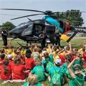 Children attending the 2023 Safety Camp helicopter demonstration