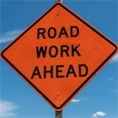 Road work ahead sign