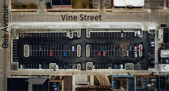 Aerial photo of Vice Street parking lot