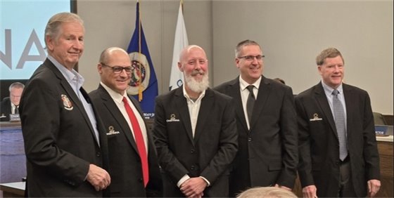 Left to right: Outgoing Mayor Kuntz, Council Member Doug Voss, incoming Mayor Jessop, Council Members Kevin Raney & Don McCann