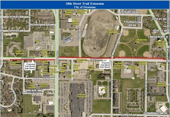 Map showing limits of the 18th Street SE Trail Project