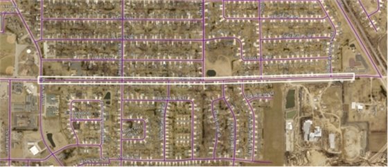 Aerial map showing 18th Street SE project limits