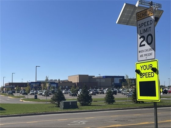 photo of new radar sign by high school