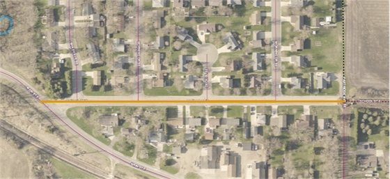 Aerial map of School Street E Project location