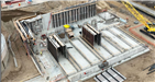 Aerial of wastewater treatment building construction in progress