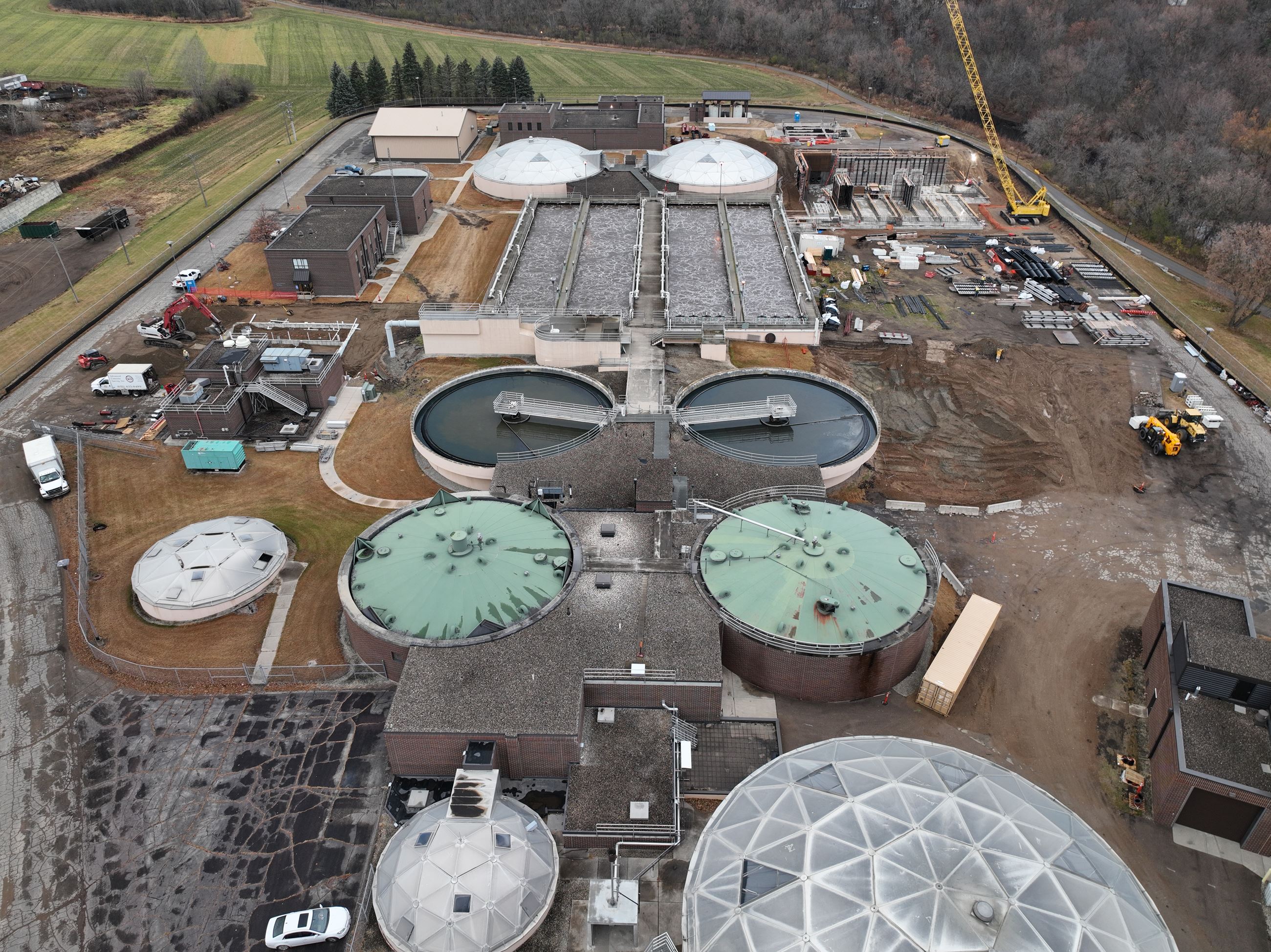 Aerial view of wastewater treatment facility under construction